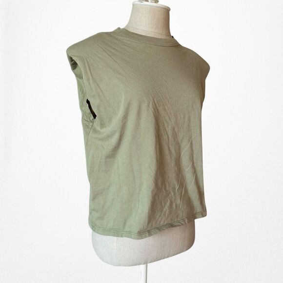 Mango Olive Green Sleeveless Padded Shoulder Knit Shirt Tank Top Size XS/S - Picture 4 of 6